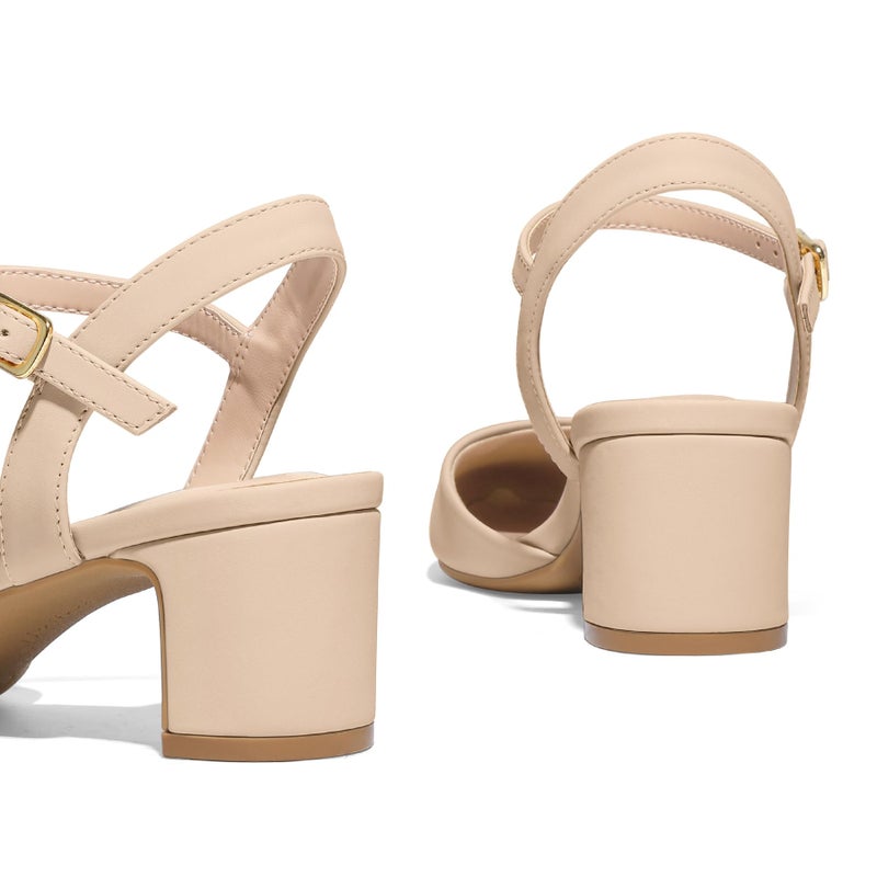 mysoft Women's Pumps 2 Inch Chunky Block Heel Pointed Toe Ankle Strap Slingback Wedding Party Dress Shoes Nude Nubuck - Image 5