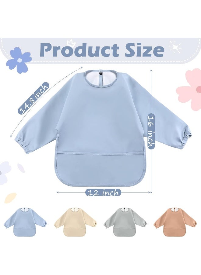 JaGely JaGely 4 Pack Long Sleeve Baby Bibs Waterproof Long Sleeved Bib Baby Eating Smock Bib Feeding Shirt Bib with Food Catcher  - Image 2
