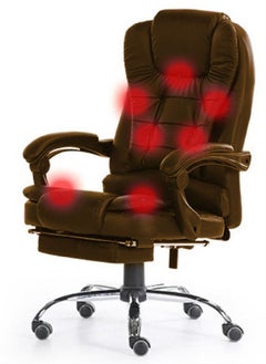 Relax Smart Massage Office Chair, Ergonomic High Back Leather Work Chair with Flip Arms, Brown  - Image 1