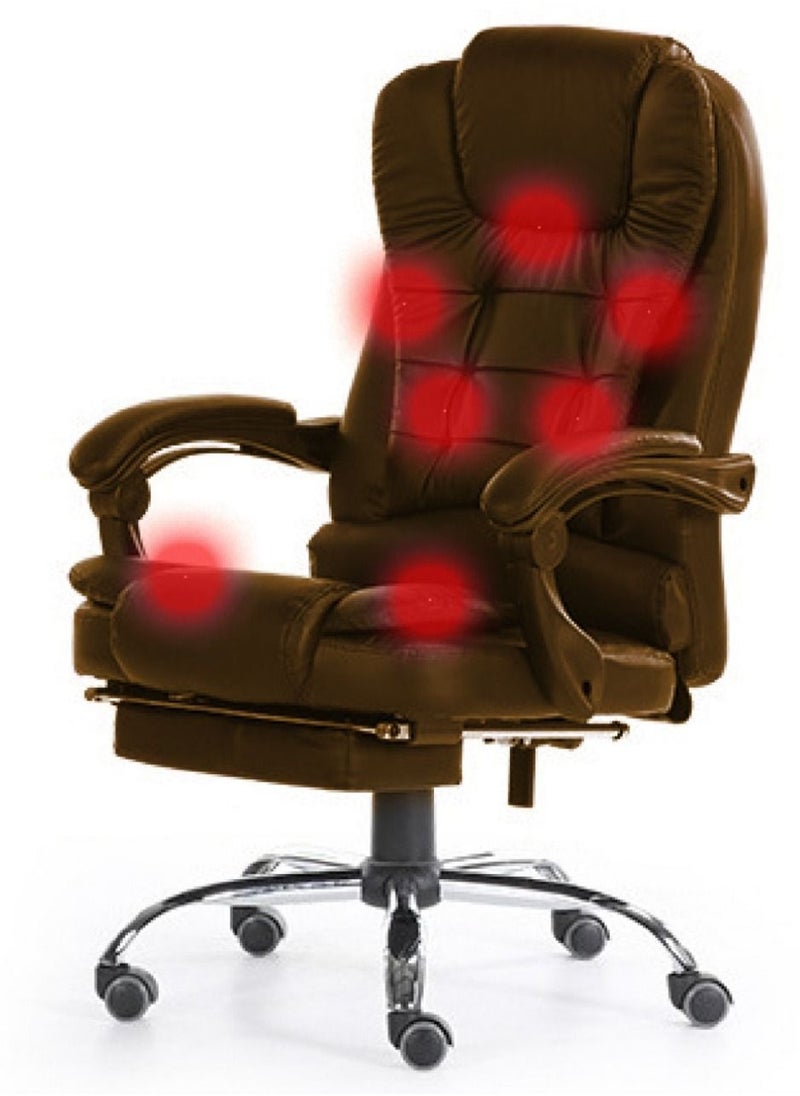 Relax Smart Massage Office Chair, Ergonomic High Back Leather Work Chair with Flip Arms, Brown  - Image 1