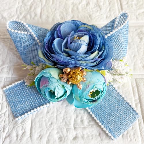 ADIKALA™ Handmade Artificial Big Peonies 3 Flower Bunch for Trousseau Packing, Ready to use Flower Brooch Hamper for Decoration, Gift Wrapping Flowers (3, Blue Jute) - Image 2