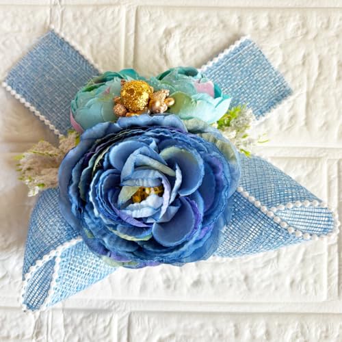 ADIKALA™ Handmade Artificial Big Peonies 3 Flower Bunch for Trousseau Packing, Ready to use Flower Brooch Hamper for Decoration, Gift Wrapping Flowers (3, Blue Jute) - Image 5