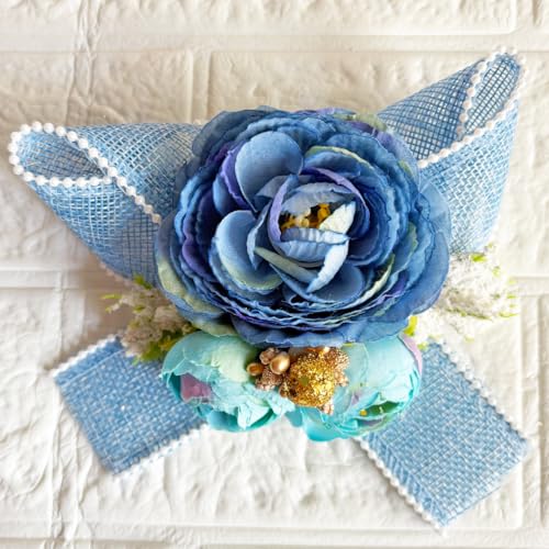ADIKALA™ Handmade Artificial Big Peonies 3 Flower Bunch for Trousseau Packing, Ready to use Flower Brooch Hamper for Decoration, Gift Wrapping Flowers (3, Blue Jute) - Image 4