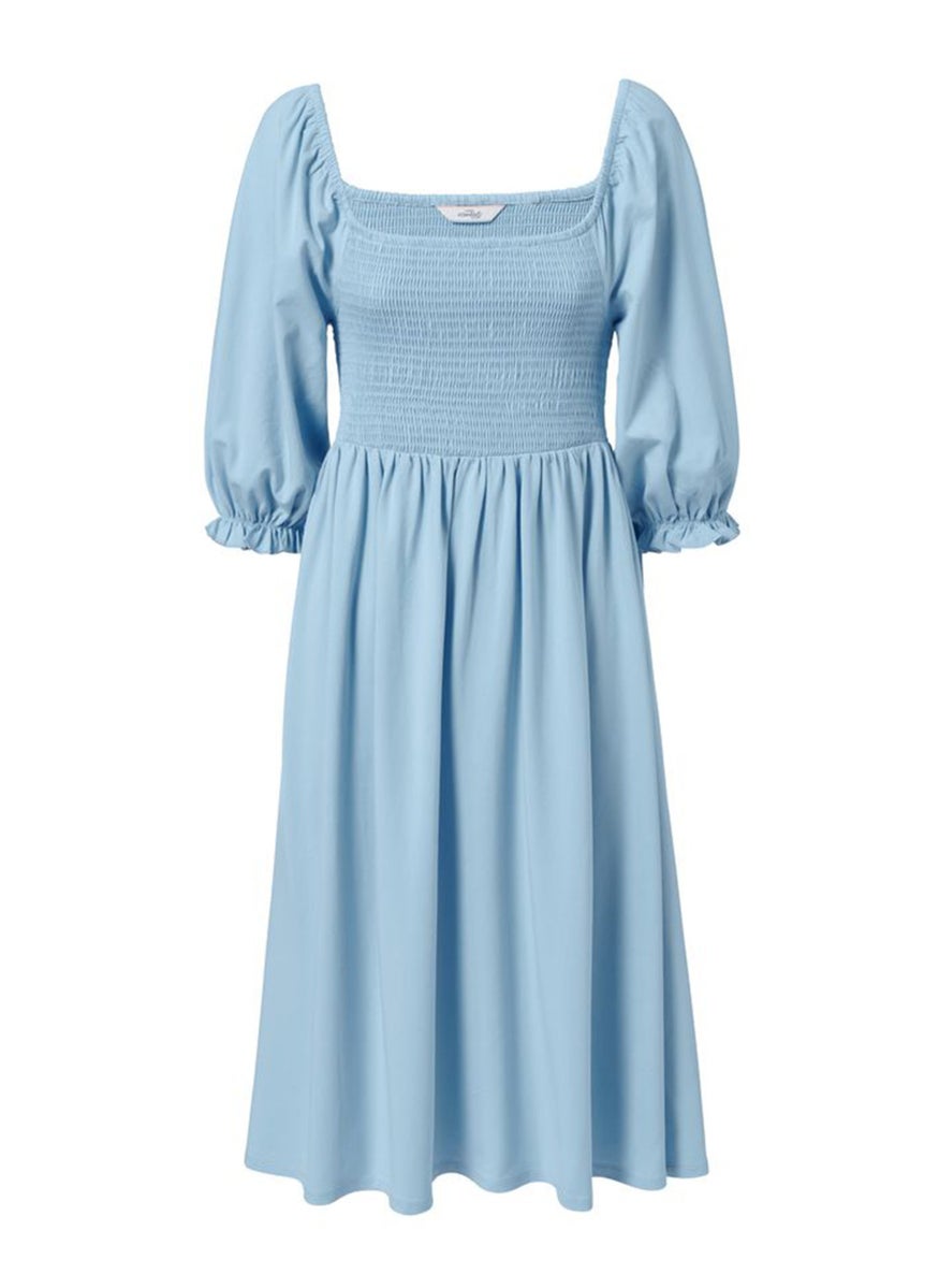 Women Shirred Midi Dress, Light Blue - pzsku/ZEC1C4E6E55B3E0725027Z/45/_/1737295863/aa697169-0632-407f-ab3c-d24d6a9c1a57