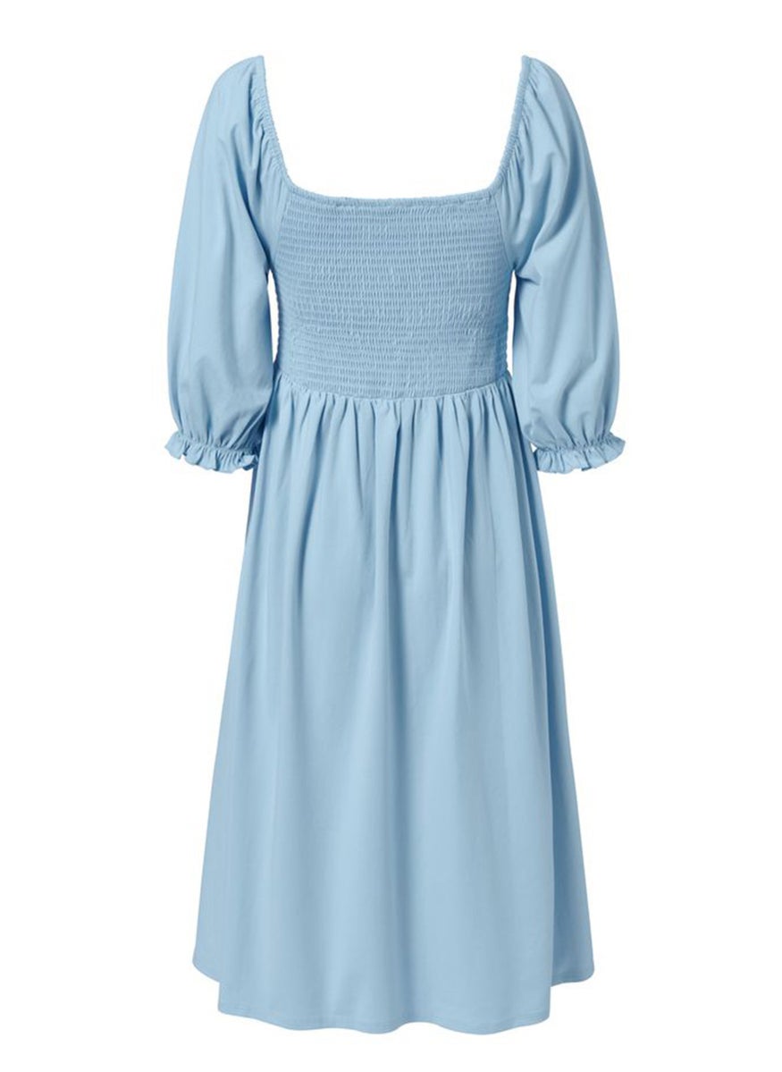 Women Shirred Midi Dress, Light Blue - pzsku/ZEC1C4E6E55B3E0725027Z/45/_/1737295864/b3781f5e-7d06-4cc0-b25f-61fd583f3a74