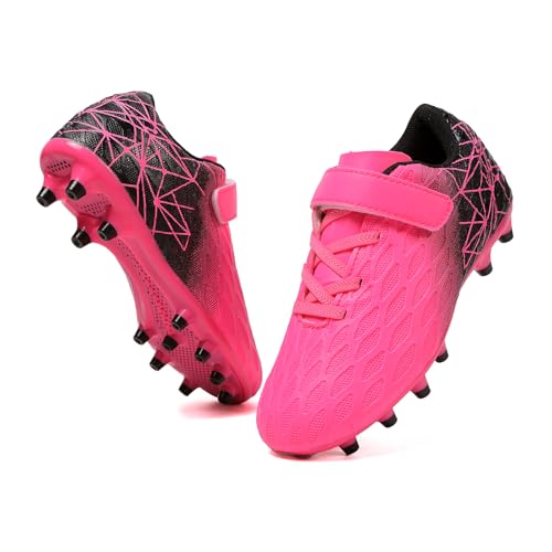 Skerxut Soccer Cleats, Kids Firm Ground Football Shoes, Boys Girls Athletic Outdoor (Black/Pink, Little Kid, 13, Numeric, US Footwear Size System, Medium) - Image 1