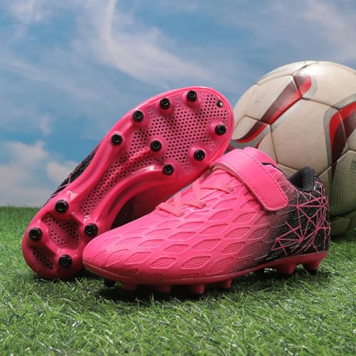 Skerxut Soccer Cleats, Kids Firm Ground Football Shoes, Boys Girls Athletic Outdoor (Black/Pink, Little Kid, 13, Numeric, US Footwear Size System, Medium) - Image 2