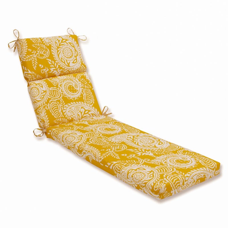 Pillow Perfect Pillow Perfect Paisley IndoorOutdoor Split Back Chaise Lounge Cushion with Ties Plush Fiber Fill Weather and Fade Resistant 725 x 21 YellowIvory Addie 