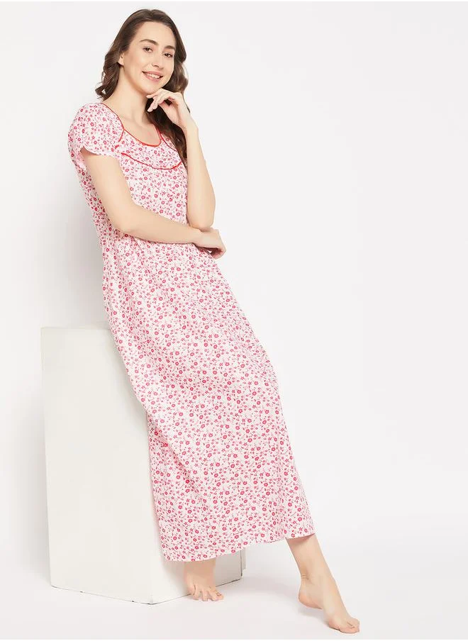 Clovia All Over Floral Print Maxi Night Gown