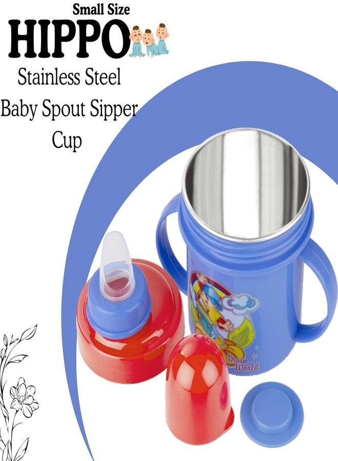 Nabhya Hippo 250 ml Stainless Steel Plastic Spout Sipper Cup for Kids Age 6-36 Month (Blue) - Image 4