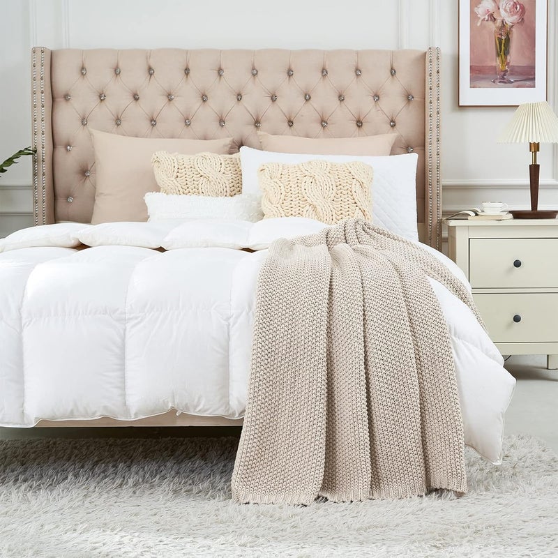 Longhui bedding لحاف منسوج بخيوط سميكة بلون بيج، خفيف الوزن، من مادة القطن العضوي بنسبة 100%، مناسب للأريكة أو سرير الأطفال أو غرفة الرضع، يتناسب مع الطراز الريفي الأنيق والعصري، مقاس 51” × 63”， مع كيس للغسيل مرفق. - Image 5