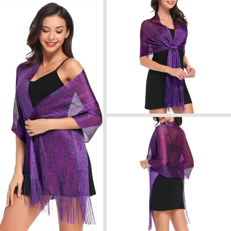 vimate Womens Wraps and Shawls for Evening Wear, Violet Purple Sparkly Shawls and Wraps for Evening Party Dresses (Purple) - Image 2