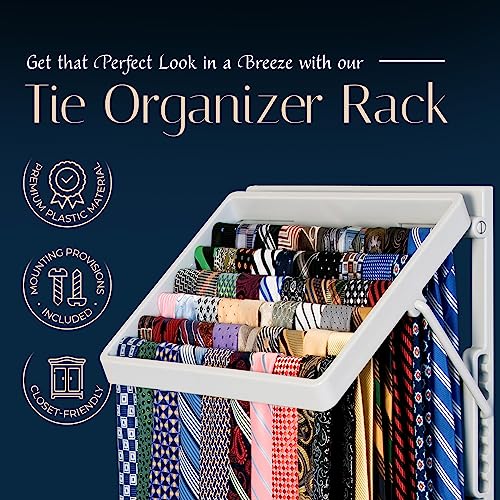 TieMaster Tie Rack and Scarf Organizer, Battery-Free Design, Holds 60 Ties and Scarves with 5 Belt Hooks, Easy Installation, Wall Mounted Tie Organizer, for Men & Women - Image 2