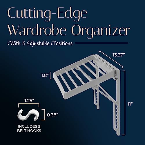TieMaster Tie Rack and Scarf Organizer, Battery-Free Design, Holds 60 Ties and Scarves with 5 Belt Hooks, Easy Installation, Wall Mounted Tie Organizer, for Men & Women - Image 3