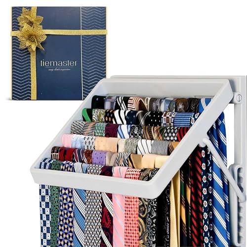 TieMaster Tie Rack and Scarf Organizer, Battery-Free Design, Holds 60 Ties and Scarves with 5 Belt Hooks, Easy Installation, Wall Mounted Tie Organizer, for Men & Women - Image 1