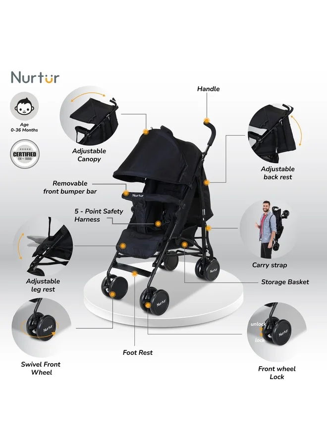 نورتر Archer Baby Lightweight Stroller, 0 To 36 Months With Storage Basket Detachable Bumper