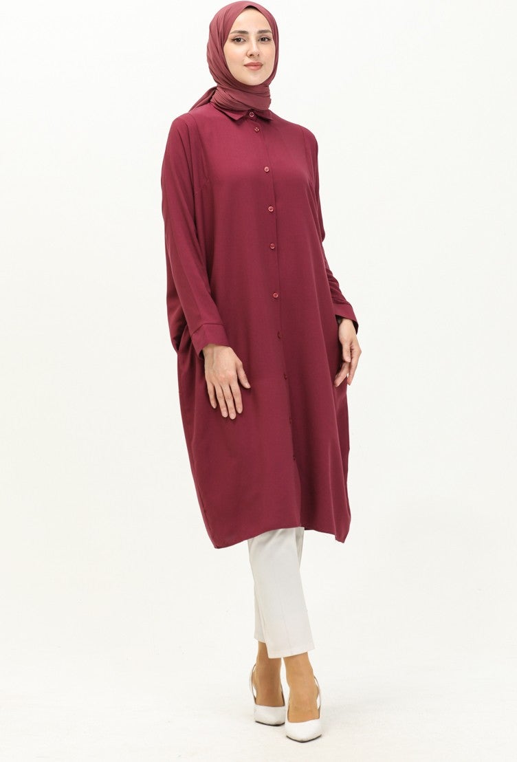 Sefa Merve Raglan Sleeve Tunic 6433-20 Plum  - Image 2