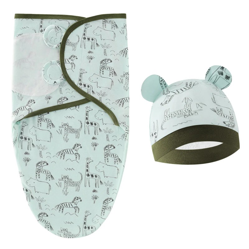 Y&D Baby Swaddle Wrap with Hat Set - Soft Cotton Swaddle Blanket for Newborn Infant Sleep (Swaddlers) - Image 1