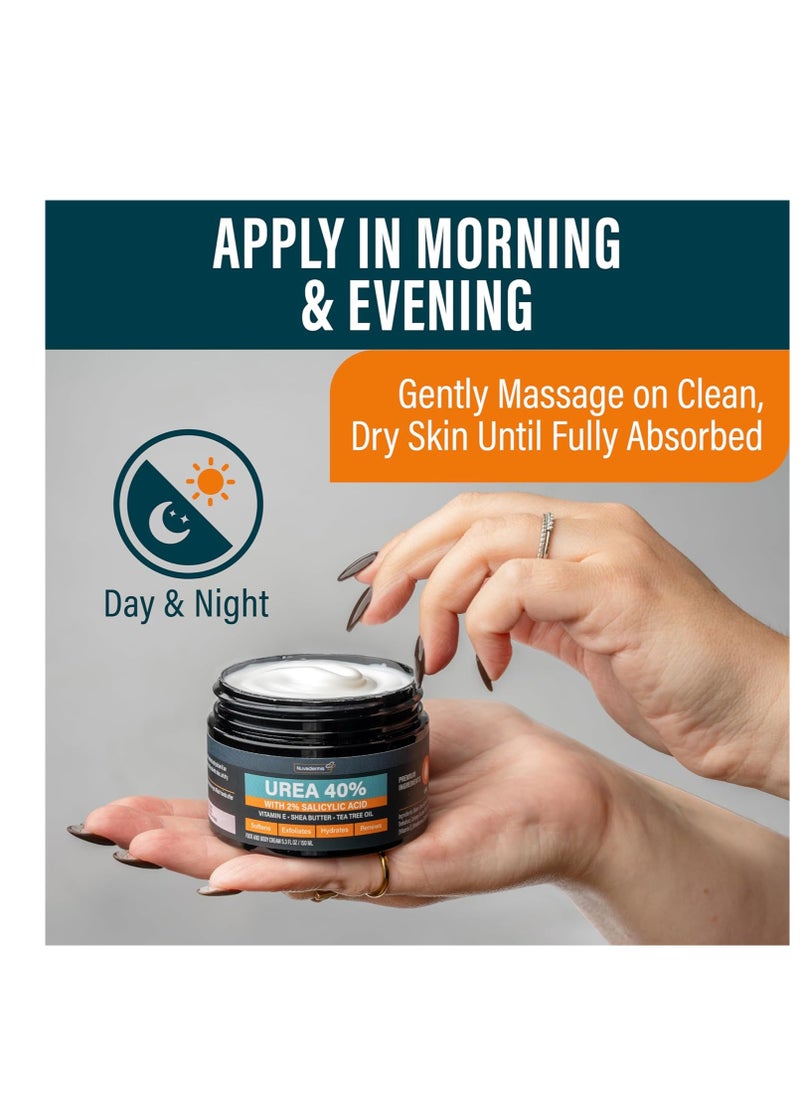Nuvadermis - NUVADERMIS Urea Cream 40 Percent for Feet - 40% Urea Foot Repair Lotion - Maximum Strength For Dry Cracked Heels - 2% Salicylic Acid, Shea Butter, Tea Tree Oil, Vitamin E - 5.29 oz Jar - Image 1