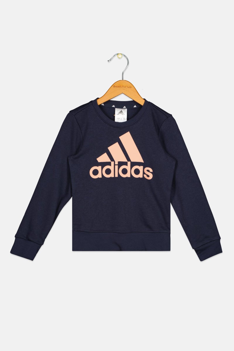 Adidas Kids Girl Sportswear Brand Logo Long Sleeve Sweatshirts, Navy - Image 1