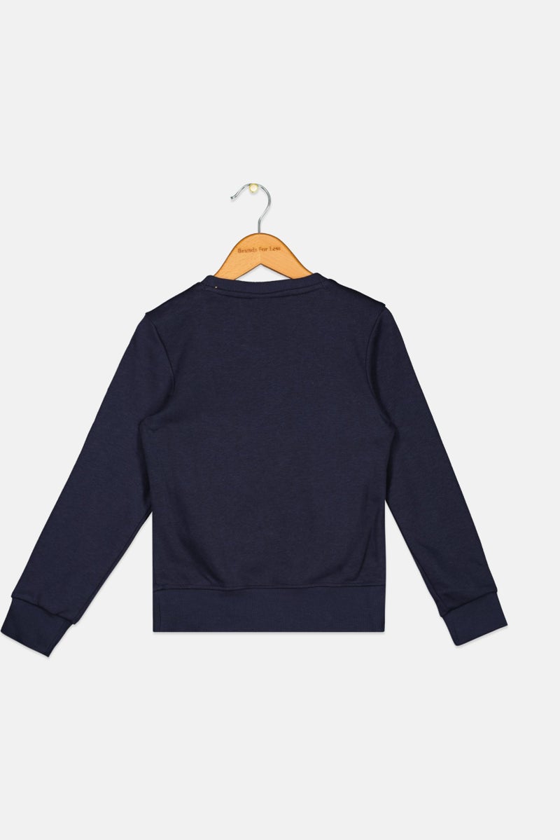 Adidas Kids Girl Sportswear Brand Logo Long Sleeve Sweatshirts, Navy - Image 2