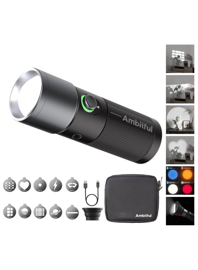 AMBITFUL Handheld LED Photography Flashlight, 4 Colors Portable Photo Spotlight with 20 Gobos, 8400mAh Aluminum Alloy Rechargeable Fill Light for Photo, Video, Content Creation - Image 1