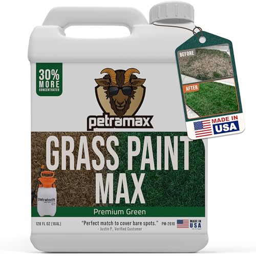 PetraMax Max Grass Paint for Lawn Maintain Perfect Green Grass Spray for Lawn Shrubs Green Spray Paint Pair with Petra Sprayers Touch up Dog Spots NonToxic Safe for Pets Premium 1 Gal