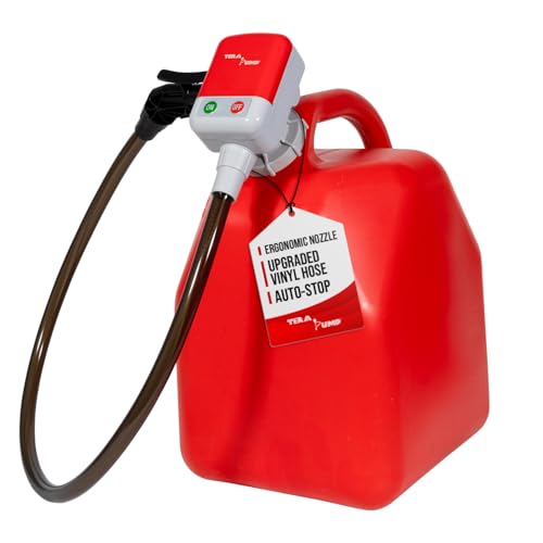 TERA PUMP Next Gen Gas Can Pump Ergonomic NonSpill AutoStop Nozzle  4x AA Battery Powered Fuel Transfer Pump wVinyl Discharge Hose 27 GalMin Never Lift Heavy Gas Cans Again