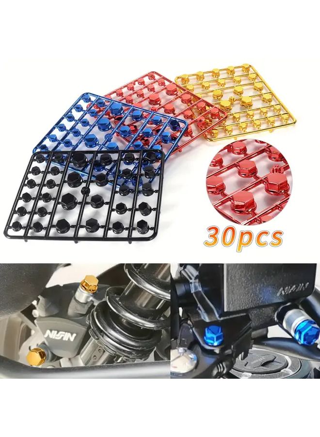 30 Pcs Blue Motorcycle Screw Cover Set Corrosion Resistant Wheel Nut Caps - Image 1