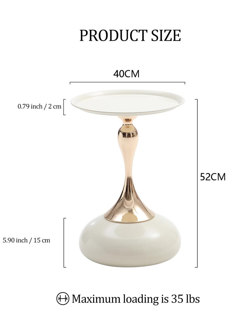 Pedestal Side Table for Small Spaces, Metal Round Unique End Tables Living Room Modern Corner Accent Table, Unique Nightstand Accent Tables, for Couch, Sofa, Recliner, White