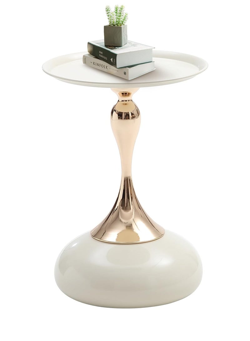 Pedestal Side Table for Small Spaces, Metal Round Unique End Tables Living Room Modern Corner Accent Table, Unique Nightstand Accent Tables, for Couch, Sofa, Recliner, White