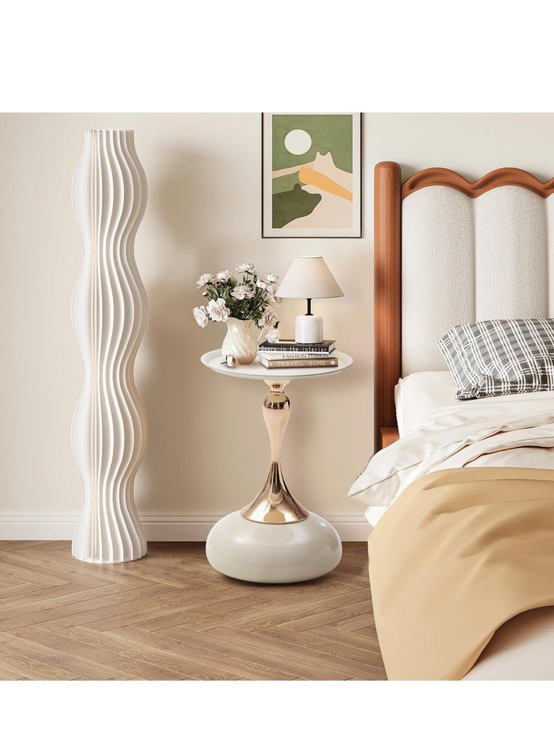 Pedestal Side Table for Small Spaces, Metal Round Unique End Tables Living Room Modern Corner Accent Table, Unique Nightstand Accent Tables, for Couch, Sofa, Recliner, White