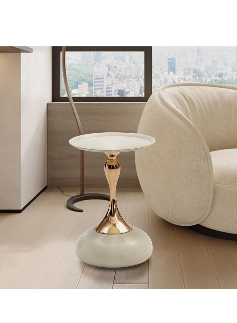 Pedestal Side Table for Small Spaces, Metal Round Unique End Tables Living Room Modern Corner Accent Table, Unique Nightstand Accent Tables, for Couch, Sofa, Recliner, White