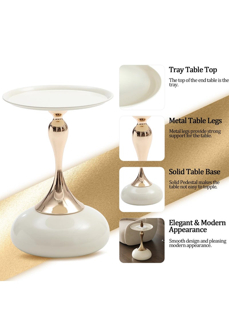 Pedestal Side Table for Small Spaces, Metal Round Unique End Tables Living Room Modern Corner Accent Table, Unique Nightstand Accent Tables, for Couch, Sofa, Recliner, White