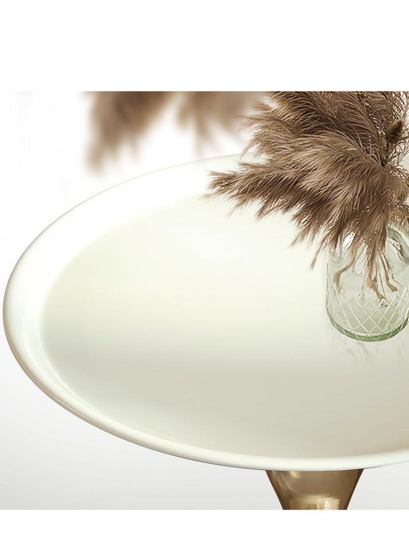 Pedestal Side Table for Small Spaces, Metal Round Unique End Tables Living Room Modern Corner Accent Table, Unique Nightstand Accent Tables, for Couch, Sofa, Recliner, White