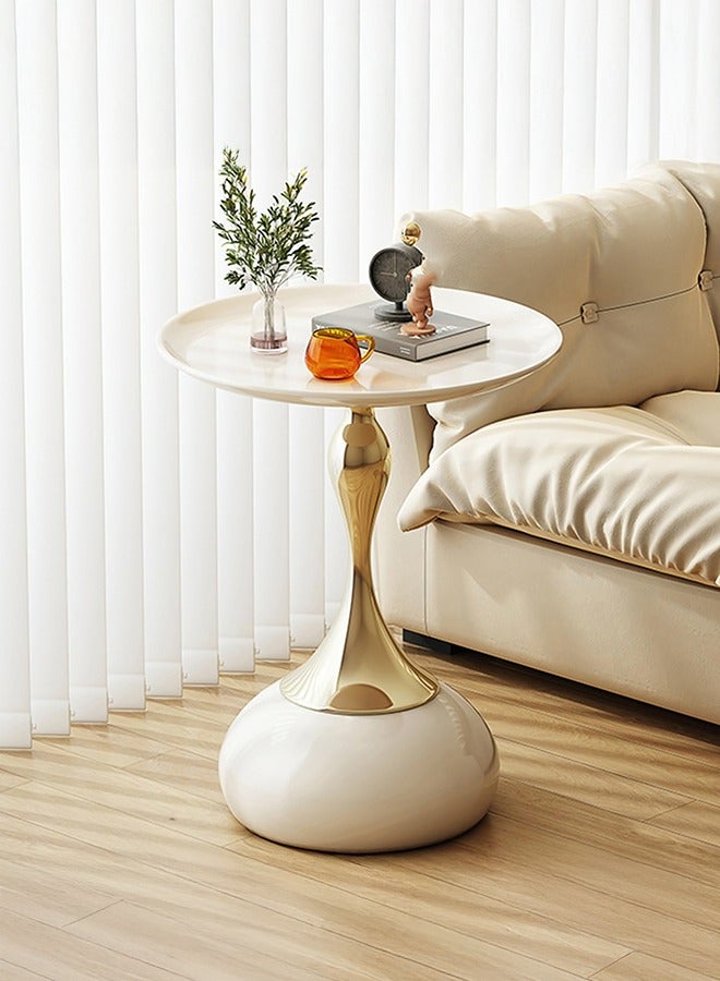 Pedestal Side Table for Small Spaces, Metal Round Unique End Tables Living Room Modern Corner Accent Table, Unique Nightstand Accent Tables, for Couch, Sofa, Recliner, White