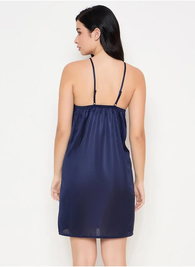 كلوفيا Satin Lace Insert Strappy Slip Dress with Night Robe