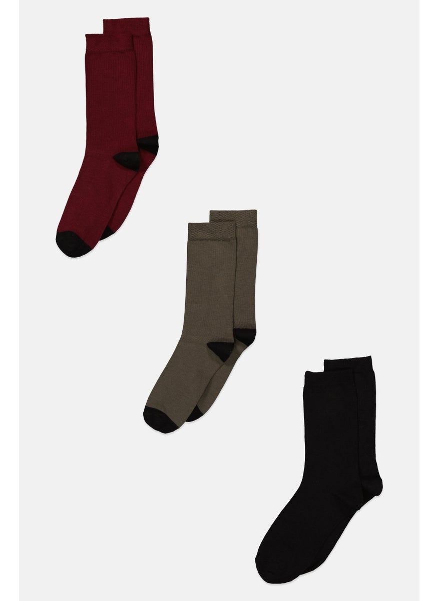 Tahari - Men 3 Pieces Solid High Socks, Maroon - Image 1