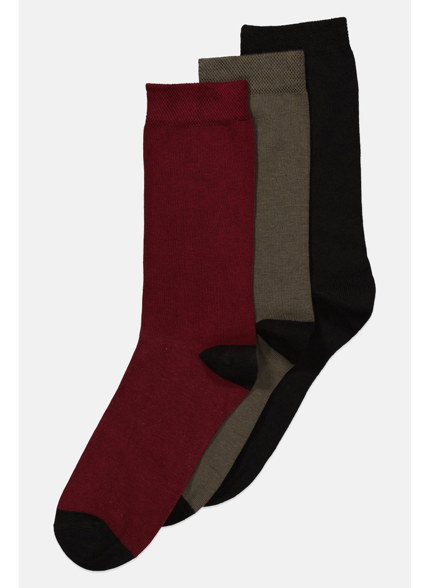 Tahari - Men 3 Pieces Solid High Socks, Maroon - Image 1