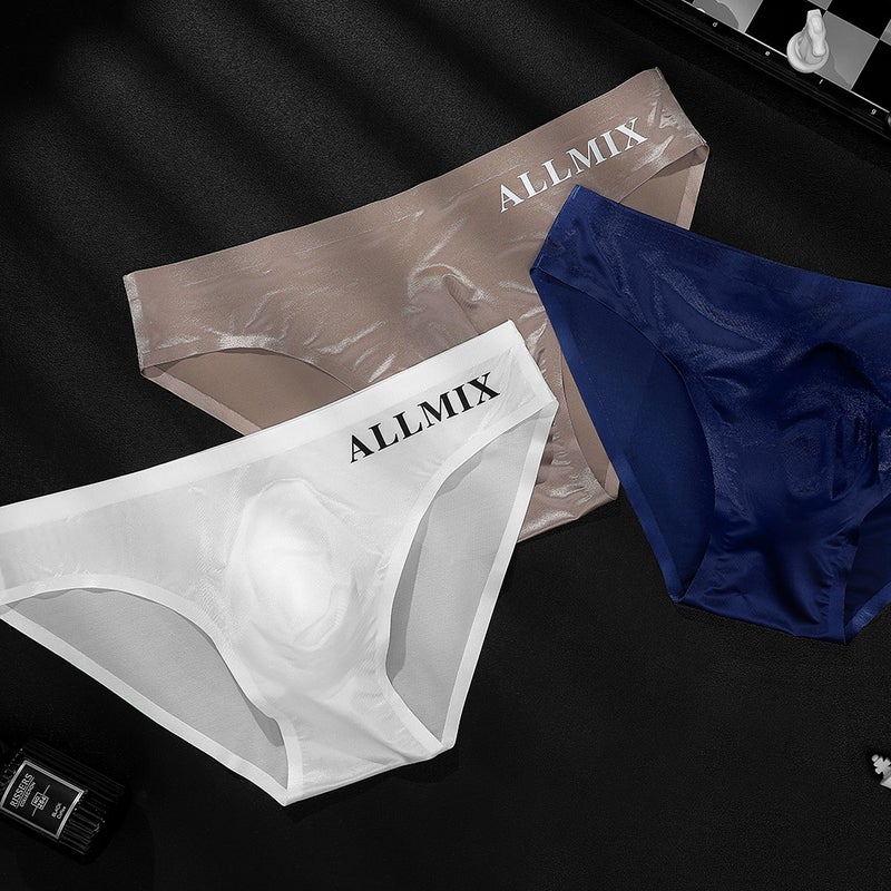 Men'S Summer Breathable Comfortable Letters Sports Transparent Bag Egg Ice Silk Low Waist Briefs Underwear - Image 3