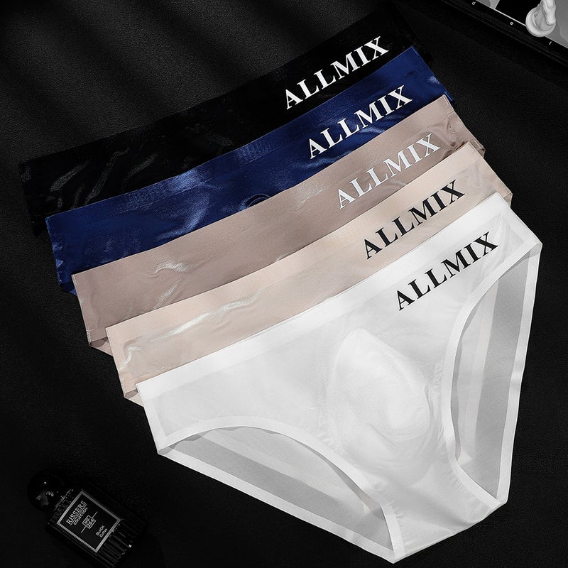 Men'S Summer Breathable Comfortable Letters Sports Transparent Bag Egg Ice Silk Low Waist Briefs Underwear - Image 2