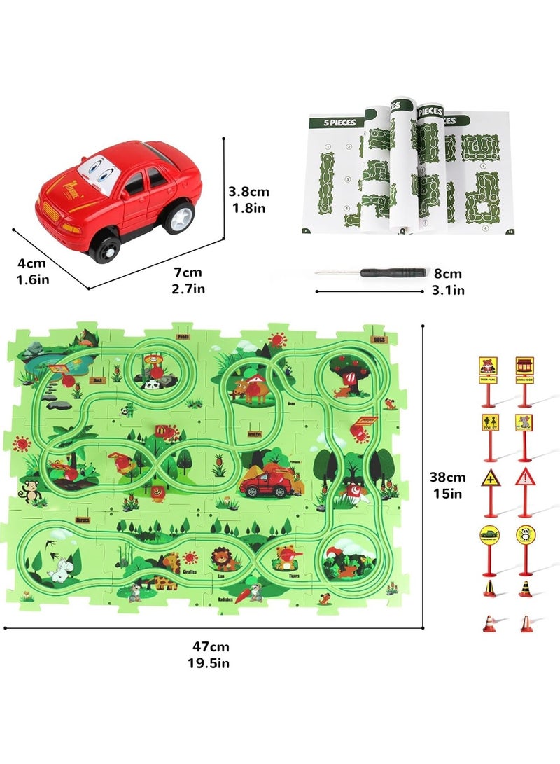 جورونب مجموعة ألعاب سيارات على شكل مسار ألغاز مكونة من 25 قطعة، عربة تجميع يدوية الصنع مع طائرة ولوحة ألغاز، مجموعة ألعاب سيارات على شكل مسار ألغاز ثلاثية الأبعاد، ألعاب مونتيسوري للأطفال بعمر 3 سنوات فما فوق - Image 3