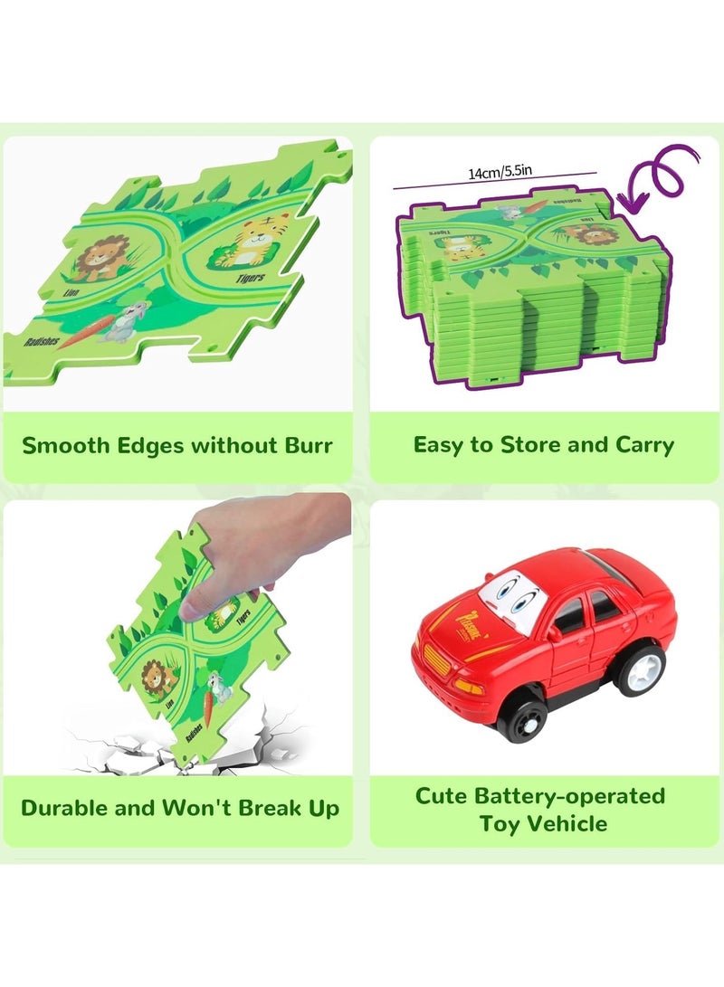 جورونب مجموعة ألعاب سيارات على شكل مسار ألغاز مكونة من 25 قطعة، عربة تجميع يدوية الصنع مع طائرة ولوحة ألغاز، مجموعة ألعاب سيارات على شكل مسار ألغاز ثلاثية الأبعاد، ألعاب مونتيسوري للأطفال بعمر 3 سنوات فما فوق - Image 4