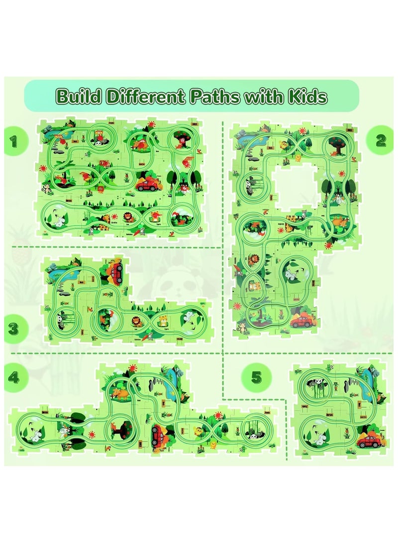 جورونب مجموعة ألعاب سيارات على شكل مسار ألغاز مكونة من 25 قطعة، عربة تجميع يدوية الصنع مع طائرة ولوحة ألغاز، مجموعة ألعاب سيارات على شكل مسار ألغاز ثلاثية الأبعاد، ألعاب مونتيسوري للأطفال بعمر 3 سنوات فما فوق - Image 5