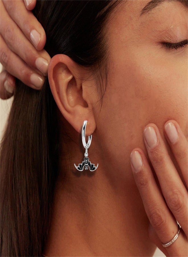 RLHRNDE Bat Hoop Earrings Set for Men Women Gothic Punk Vampire Stainless Steel Earrings Cute Animal Black Bat Dangling Hoop Earring Halloween Party Holiday Jewelry Gifts (Black) - Image 2