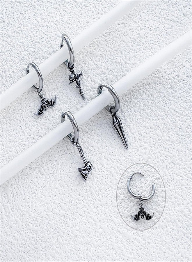 RLHRNDE Bat Hoop Earrings Set for Men Women Gothic Punk Vampire Stainless Steel Earrings Cute Animal Black Bat Dangling Hoop Earring Halloween Party Holiday Jewelry Gifts (Black) - Image 5