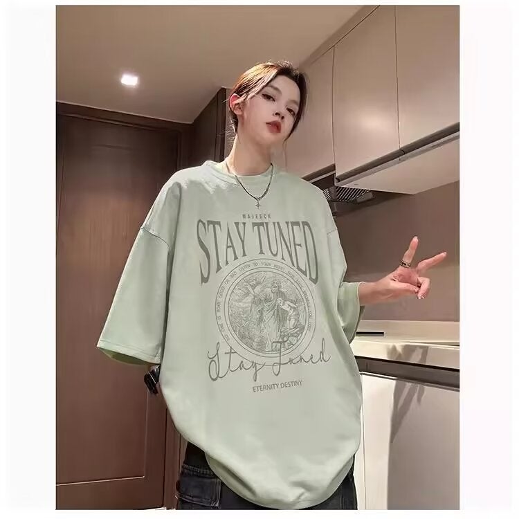 Suede Short-Sleeved T-Shirt Men'S Summer American-Style High-Street Hiphop Heavy-Weight Loose Half-Sleeved T-Shirt 1 - Image 1