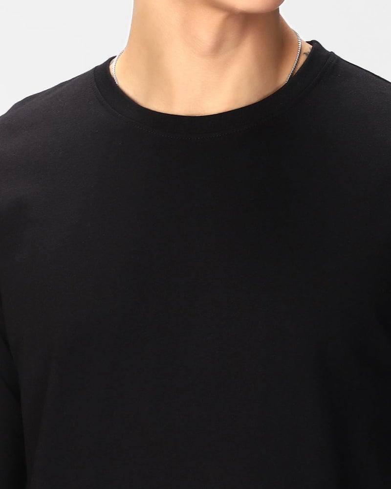 Bewakoof Men's Solid Regular Fit Full Sleeve Round Neck Cotton T-Shirt - Image 5