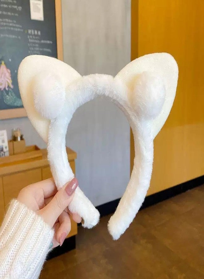 DCELLA Cute Cat Ears Shape Fur Hair Band for Girls Kids Hair Accessories Band (White) - Image 3