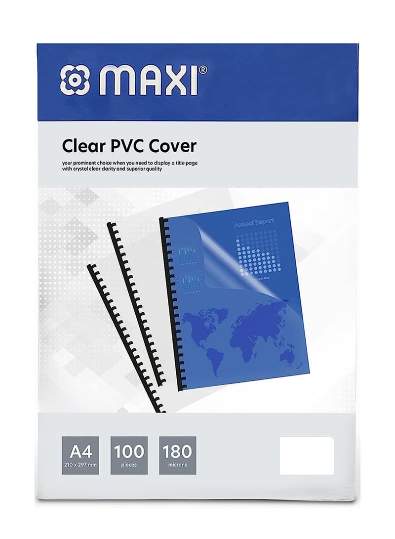 Maxi 100-Piece Clear Binding Cover A4 Size 180 Micron Thickness - Image 1